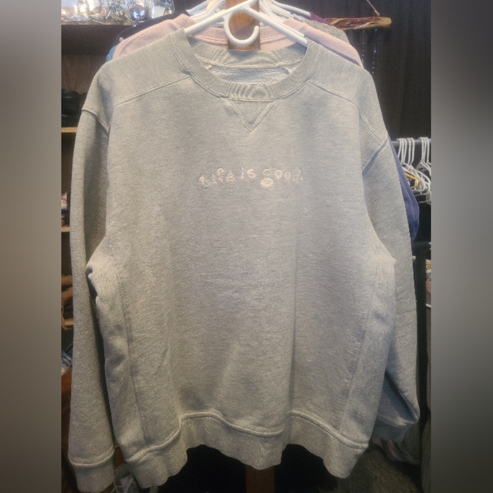 🐰Life Is Good Light Gray Pullover Crew Sweatshirt